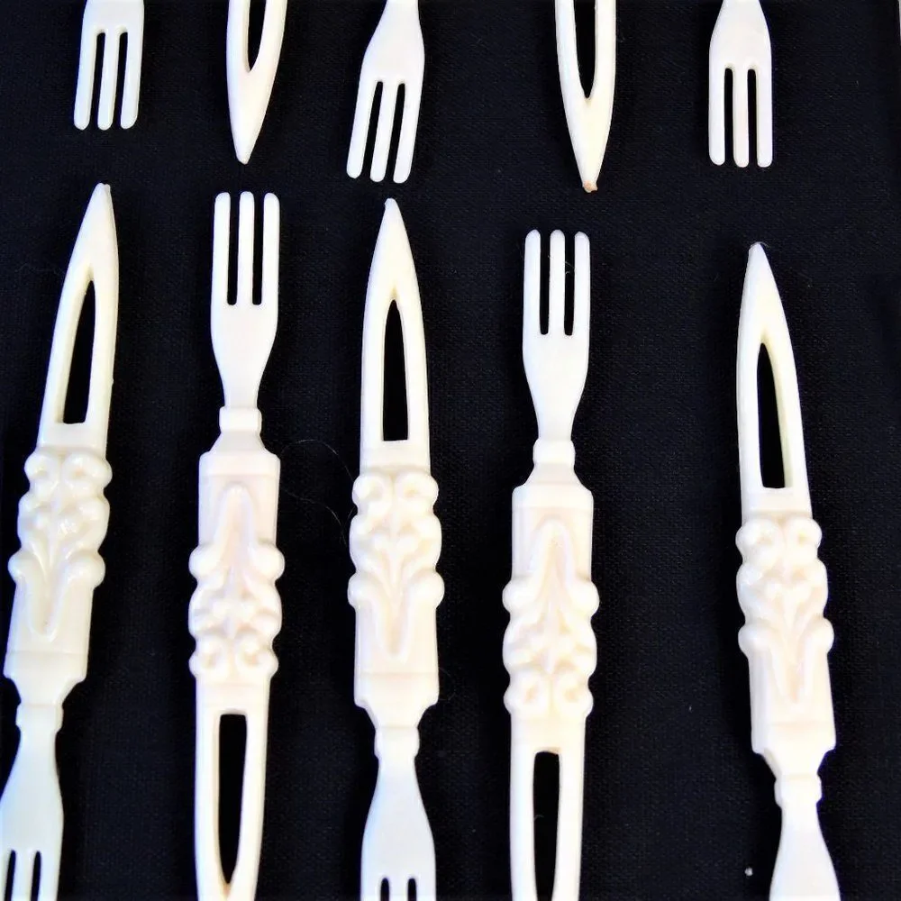 12 Vintage Mock Ivory Party Forks